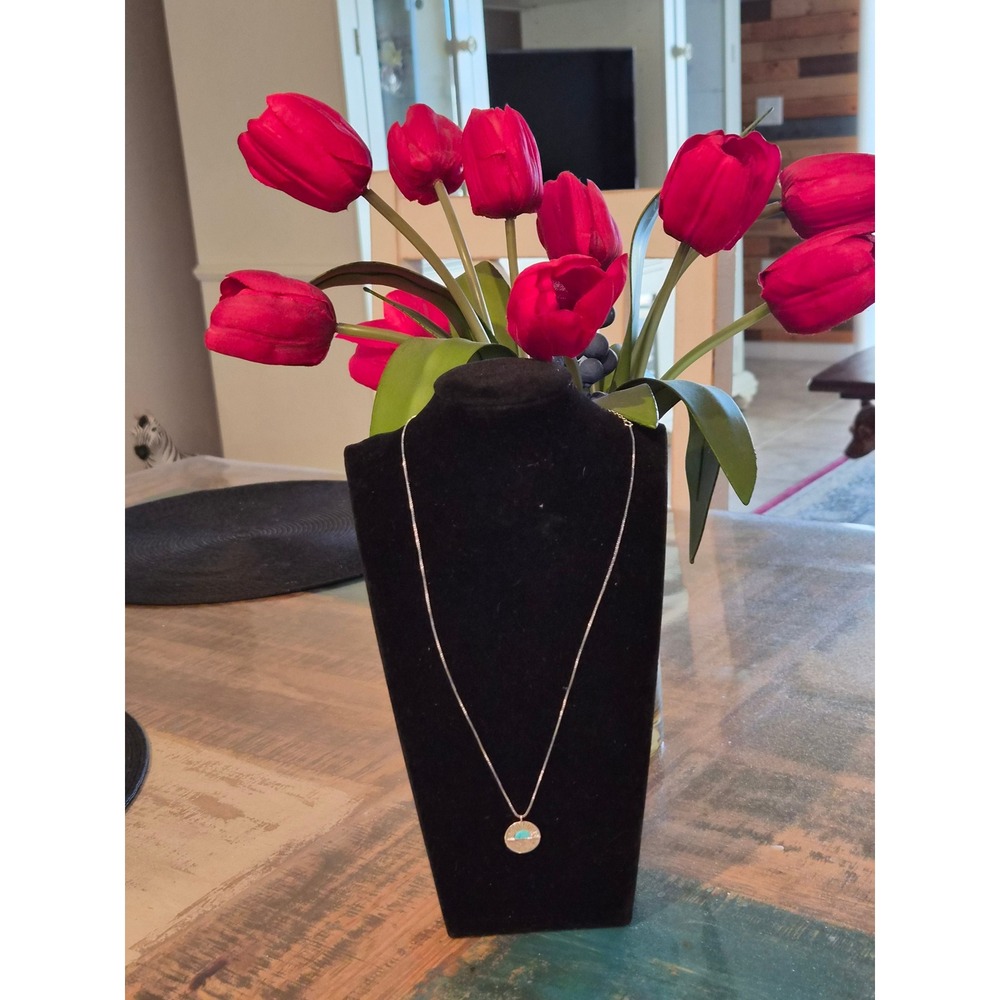 Pura Vida Silver‎ Sunburst Turquoise Coin Pendant Necklace Adjustable Box Chain
